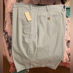 IZOD SALTWATER Mens blue Stretch flat‎ front classics w42 9.5 inseam